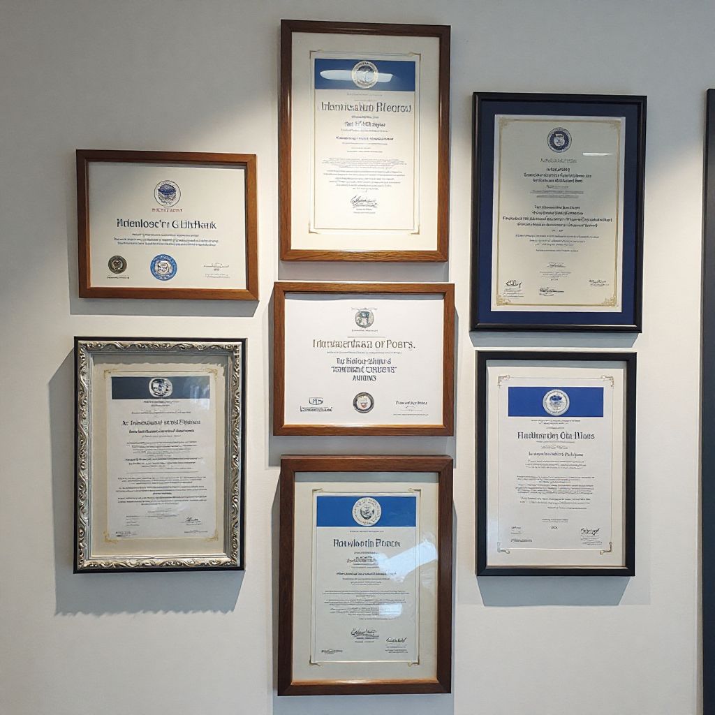 Parete dei premi e certificazioni